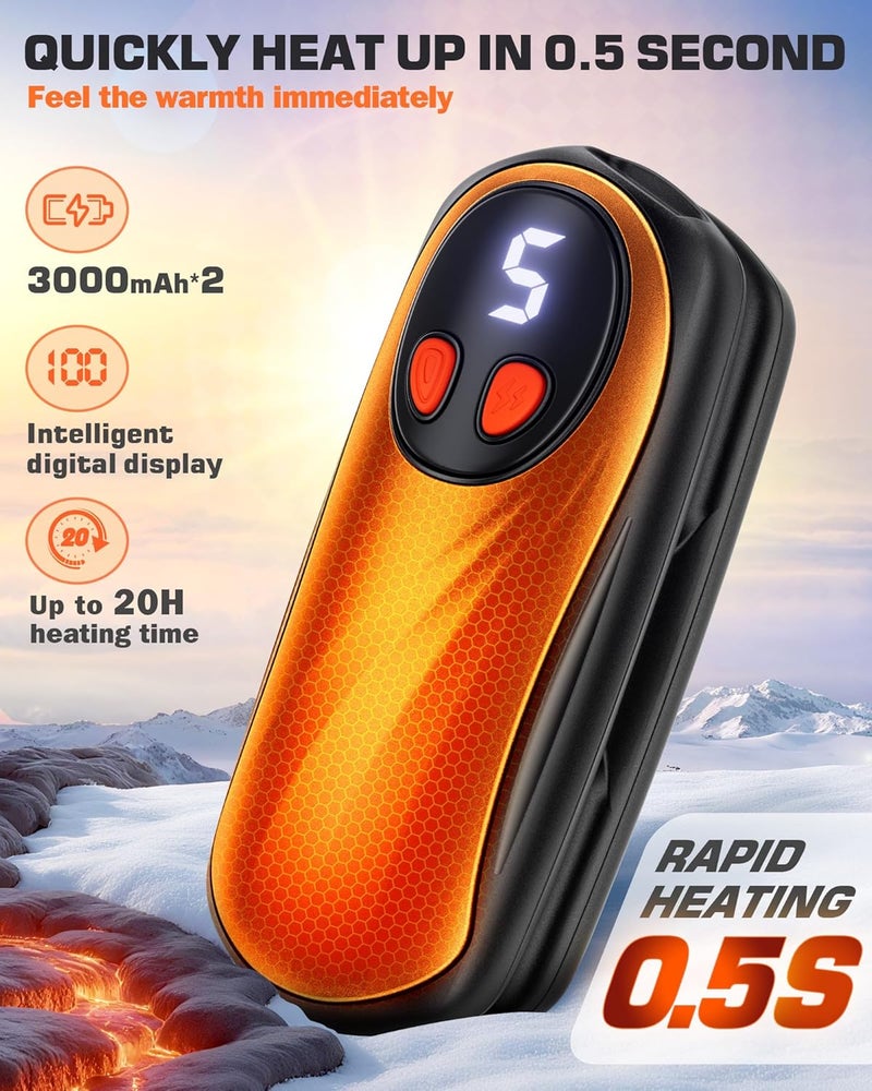 KILeap Hand Warmers Rechargeable 2 Pack, 6000mAh Electric Hand Warmers, 5-Level Heating with Battery Display, Reusable Portable Pocket Heater, Gifts for Christmas, Outdoor, Golf, Travel, Hunting, Camping - Image 2